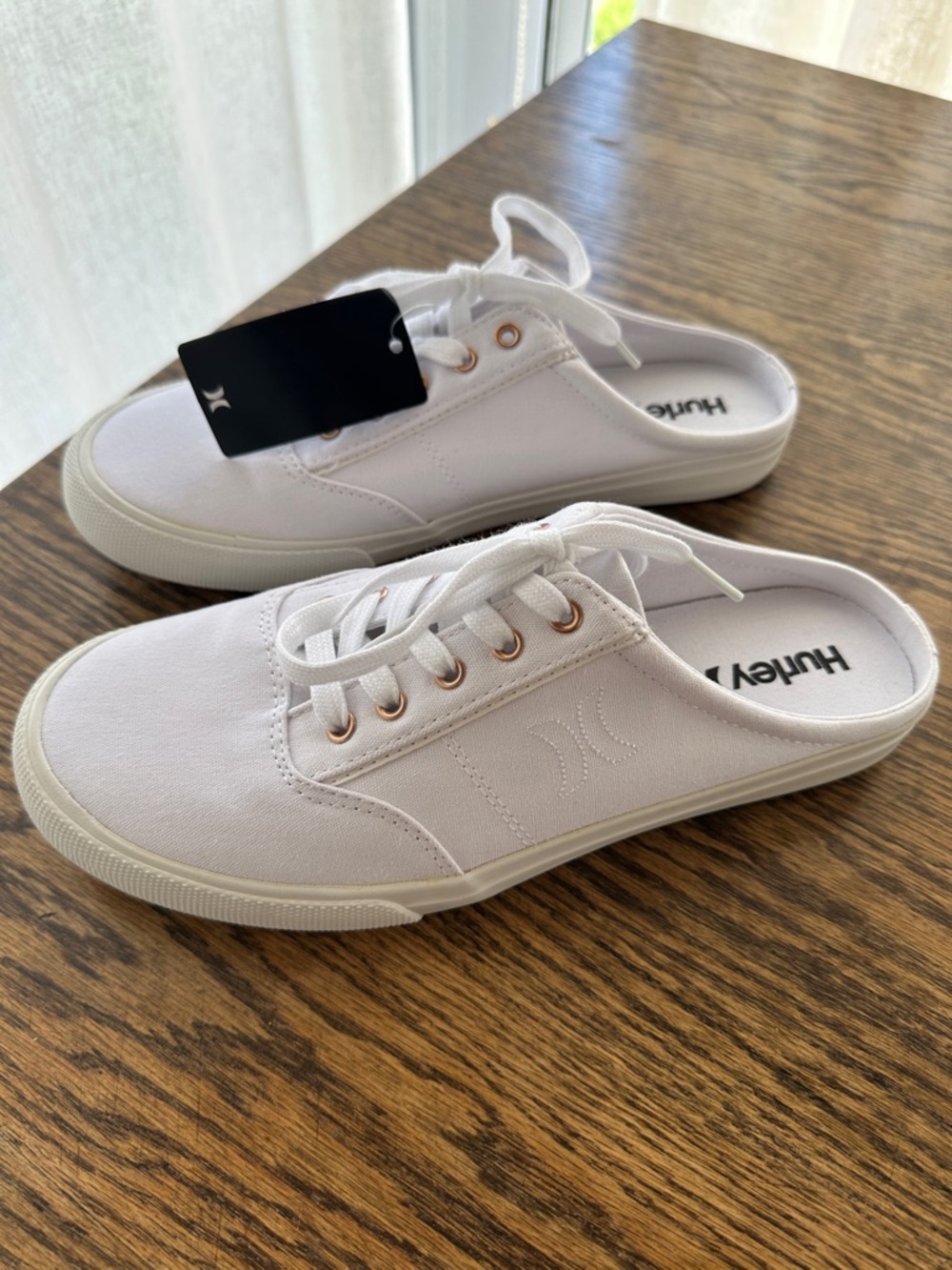 Hurley Kayo Lace Mule Sneakers White Canvas Slip On Backless Shoes NWT Size 10
